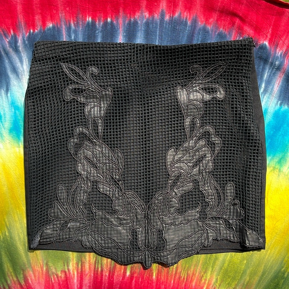 Forever 21 Black Lacey Faux Leather Fitted Mini Skirt